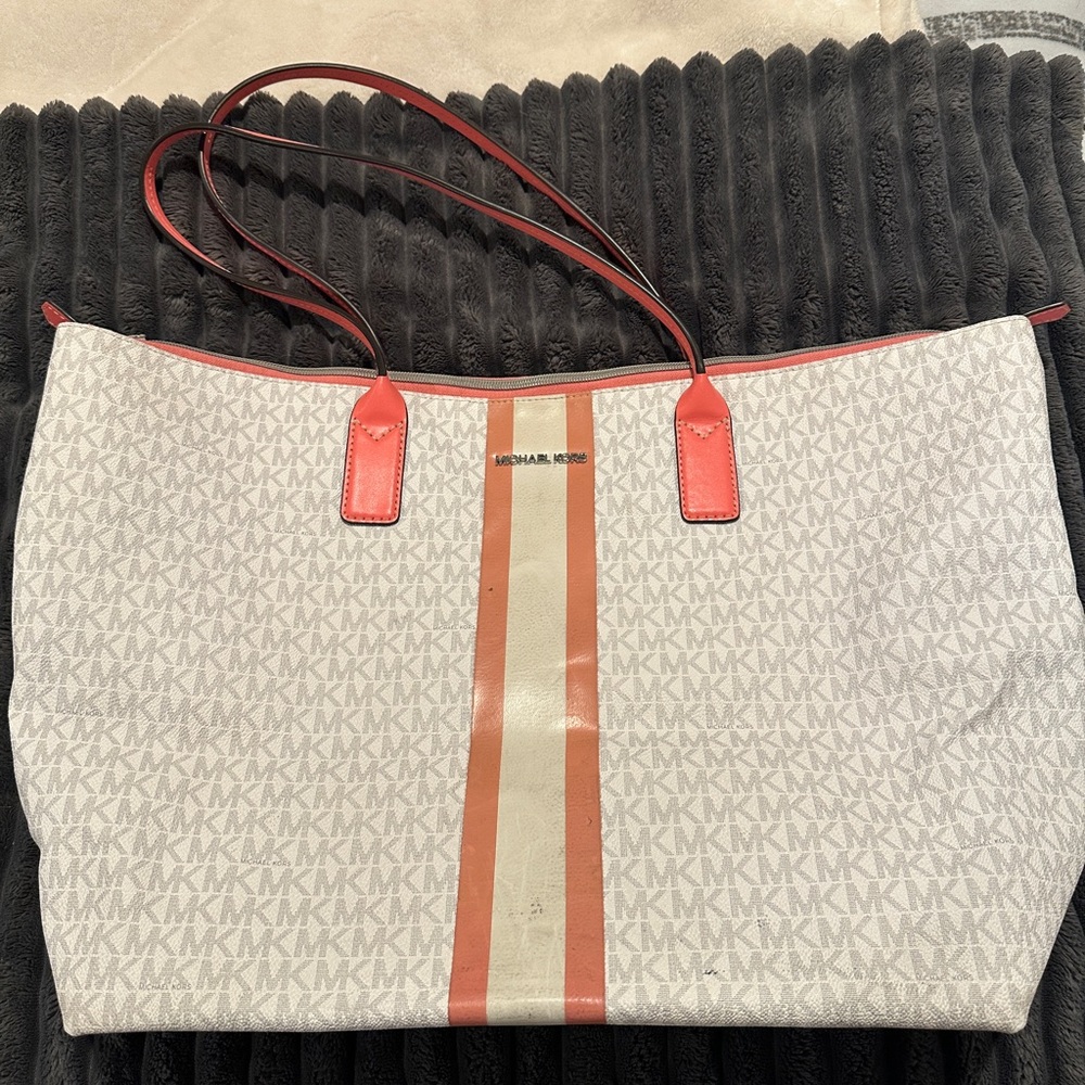 Michael Kors Cream and Red Tote Bag